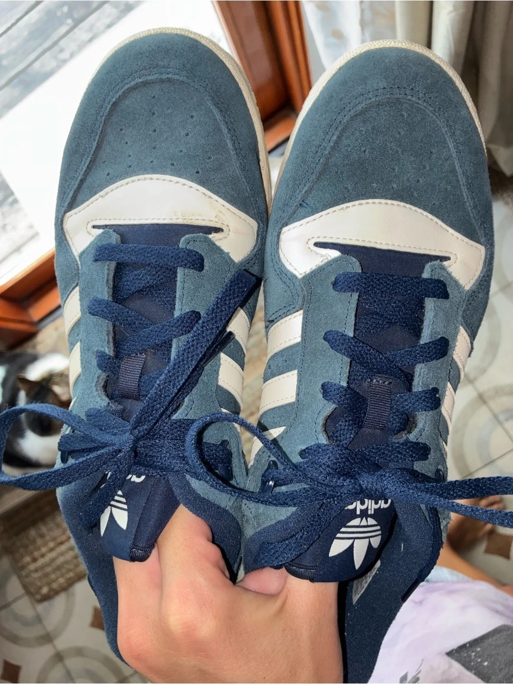 adidas Navy and Cream Suede Low-Top Sneakers